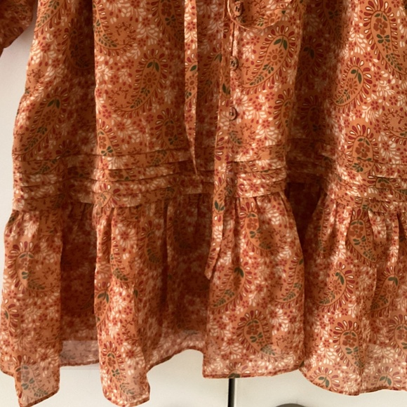 Joie 100% Silk Bree Mini Dress in Orange Caramel Multi Long Sleeve Self Belt - Picture 9 of 16